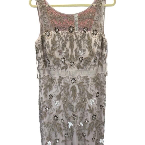 Adrianna Papell Beaded Illusion Mesh Gown Pink Blush Formal Dress Size 14 - Picture 8 of 15